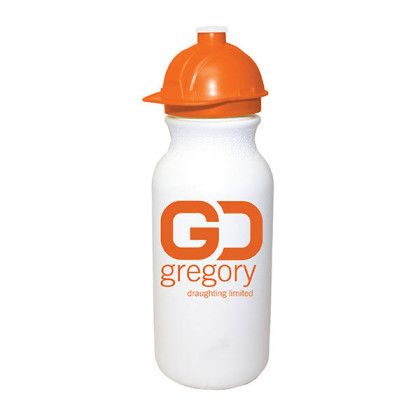 Custom 20 oz. Value Cycle Bottle w/ Safety Helmet Push 'n Pull Cap - White