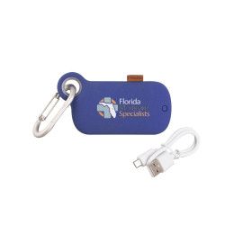 Custom Pebble 5000 mAh Charger With Case and Carabiner - Blue