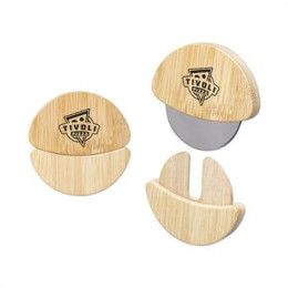 Custom Eco Driven Bamboo Pizza Cutter With Stainless Steel Blade