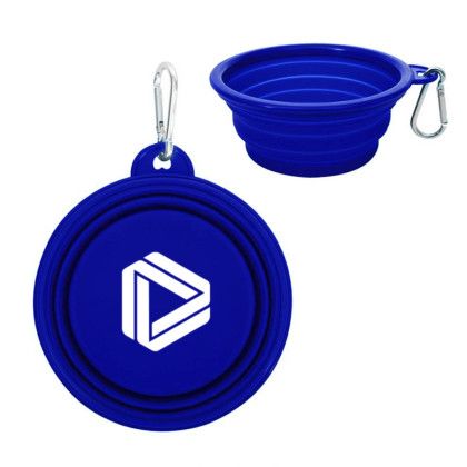 Custom Collapsible Pet Bowl With Carabiner - Reflex Blue