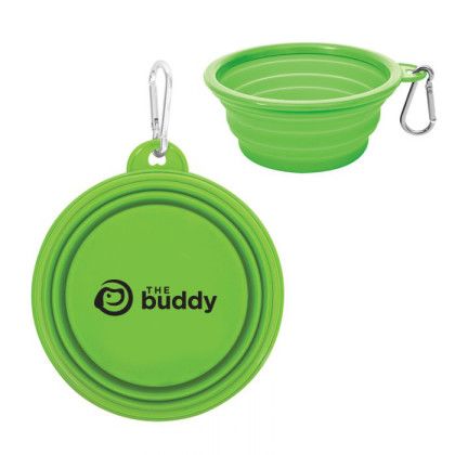 Custom Collapsible Pet Bowl With Carabiner - Lime Green