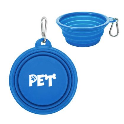 Custom Collapsible Pet Bowl With Carabiner - Light Blue