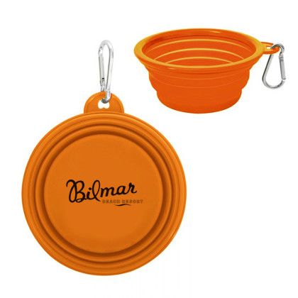 Custom Collapsible Pet Bowl With Carabiner - Orange