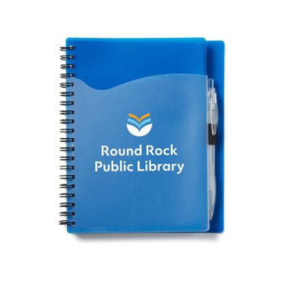 Custom 5" X 7" Wave Spiral Notebook With Cardinal Pen - Reflex Blue