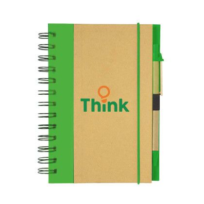 Custom Eco-inspired Hardcover Notebook And Pen - Lime Green