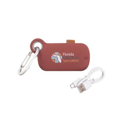 Custom Pebble 5000 mAh Charger With Case and Carabiner - Red