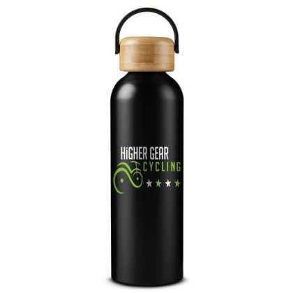 Custom 24oz Vigor Aluminum Bottle With Bamboo Lid  - Black