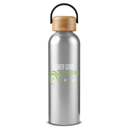 Custom 24oz Vigor Aluminum Bottle With Bamboo Lid  - Silver