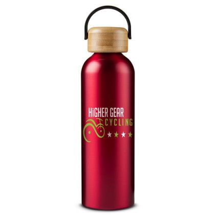 Custom 24oz Vigor Aluminum Bottle With Bamboo Lid  - Red