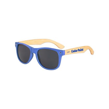 Custom Wheat Straw Frame Iconic Bamboo Arm Sunglasses - Blue/Wood