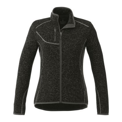 Custom Women's Tremblant Sweater Knit Full Zip Jacket with Thumb Holes - Black Smoke Heather