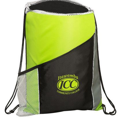 Custom Sprint Angled Drawstring Sports Pack With Pockets - Lime Green