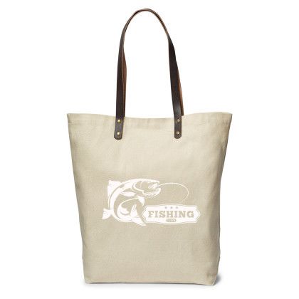 Custom Urban Cotton Tote Bag with Leather Handles - Natural