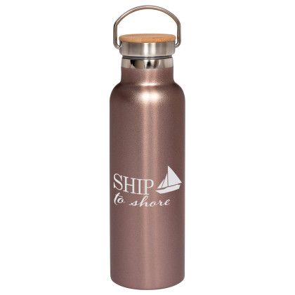 Custom 20oz Vacuum Bottle With Bamboo Lid - Rose Gold