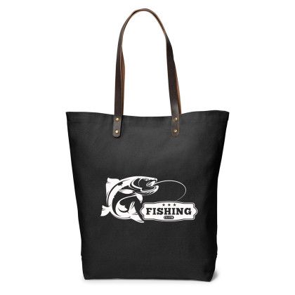 Custom Urban Cotton Tote Bag with Leather Handles - Black