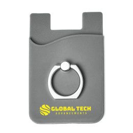 Custom Silicone Card Holder with Metal Ring Phone Stand - Gray