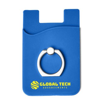 Custom Silicone Card Holder with Metal Ring Phone Stand - Blue