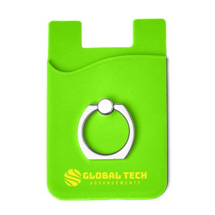 Custom Silicone Card Holder with Metal Ring Phone Stand - Lime Green