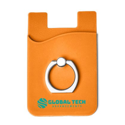 Custom Silicone Card Holder with Metal Ring Phone Stand - Orange