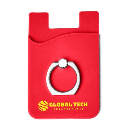 Custom Silicone Card Holder with Metal Ring Phone Stand - Red