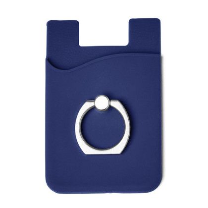 Custom Silicone Card Holder with Metal Ring Phone Stand - Navy Blue