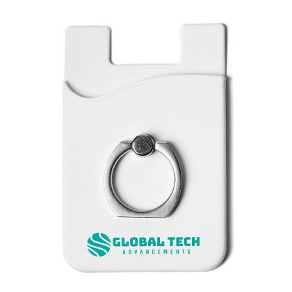 Custom Silicone Card Holder with Metal Ring Phone Stand - White