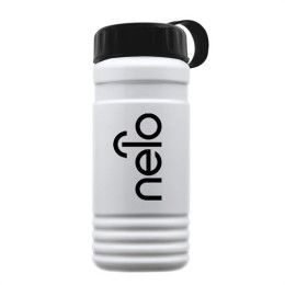 Custom 20 Oz. UpCycle RPET Bottle With Tethered Lid - Eco White with Black Lid