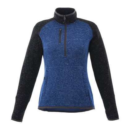 Custom Women's VORLAGE Sweater Knit Half Zip Pullover Jacket - Metro Blue with Black