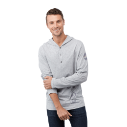 Custom Men's ASHLAND Knit Henley Collar Lightweight Hoodie - Heather Gray - Front