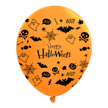 11" Metallic Latex Wrap Balloons with Logo Imprint - Happy Halloween