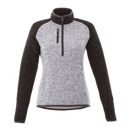 Custom Women's VORLAGE Sweater Knit Half Zip Pullover Jacket - Light Heather Gray with Black Smoke Heather