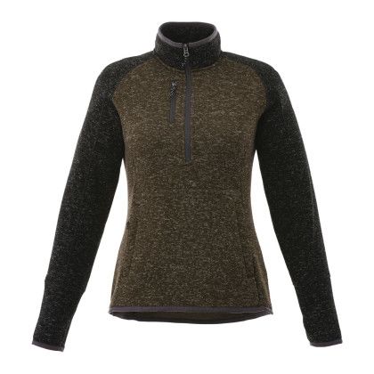 Custom Women's VORLAGE Sweater Knit Half Zip Pullover Jacket - Loden Heather with Black Smoke Heather