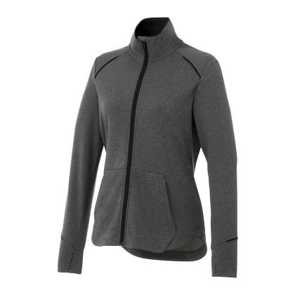 Custom Women's TAMARACK Full Zip Performance Jacket with Thumb Holes - Black with Heather Charcoal