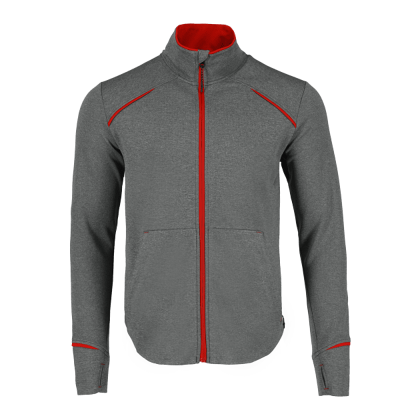 Custom Men's Tamarack Full Zip Performance Jacket With Thumb Holes - Team Red/Heather Charcoal