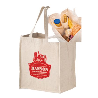 Custom Heavyweight Cotton Grocery Bag with 4 Fold-away Bottle Holders