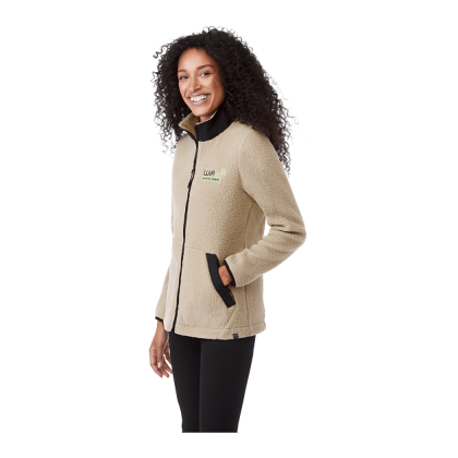 Custom Women's KAHUZI Eco Full Zip Sherpa Fleece Jacket - Desert Khaki/Black - Side