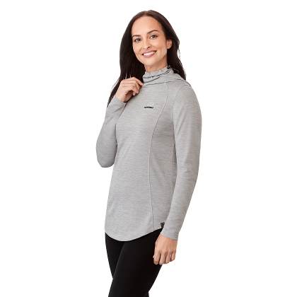 Custom Women's Sira Eco Performance Knit Lightweight Neck Gaiter Hoodie - Light Heather Gray - Side