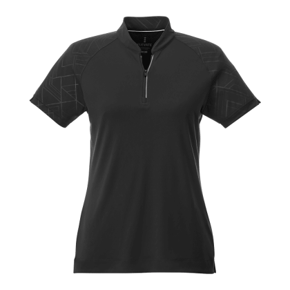 Custom Women's HAKONE Short Sleeve Zip Up Polo - Black Custom Women's HAKONE Short Sleeve Zip Up Polo - Black
