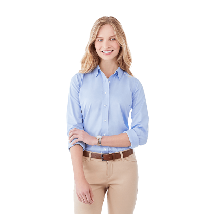 Custom Women's Irvine Oxford Long Sleeve Button Up Shirt - Sky - Front