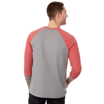 Men's Dakota Three Quarter Raglan Tee - Team Red Heather/Medium Heather Gray - Back