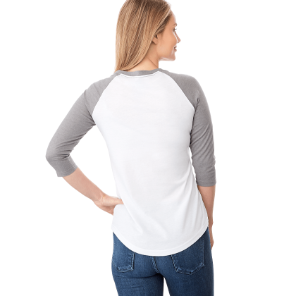 Custom Women's DAKOTA Three Quarter Raglan Tee - Medium Heather Gray/White - Back