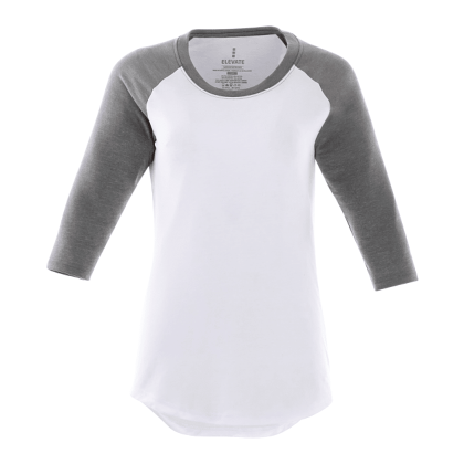 Custom Women's DAKOTA Three Quarter Raglan Tee - Medium Heather Gray/White - Front