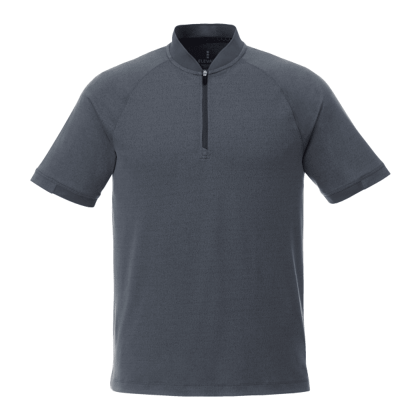 Custom Men's KINPORT Short Sleeve Zip Up Stand Collar Performance Polo - Black Smoke Heather