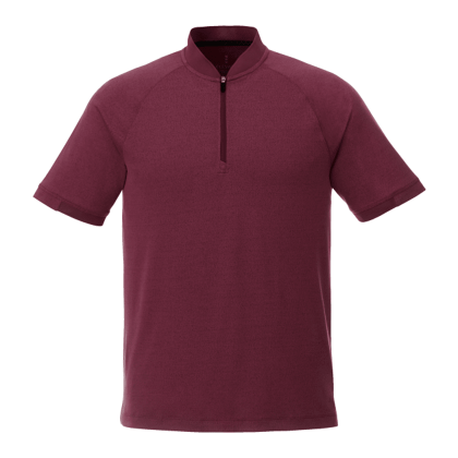 Custom Men's KINPORT Short Sleeve Zip Up Stand Collar Performance Polo - Maroon Heather