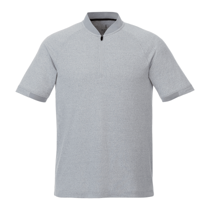 Custom Men's KINPORT Short Sleeve Zip Up Stand Collar Performance Polo - Silver Heather
