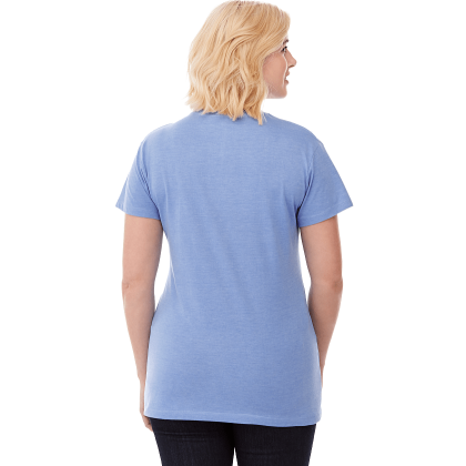 Women's MONROE Short Sleeve Pocket Tee - Sky Blue Heather with White - Back