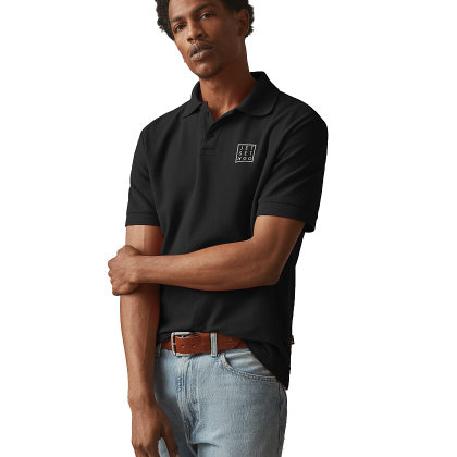 Custom Men's American Giant Cotton Pique Classic Polo - Black - Side