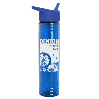 Custom 32 Oz. Adventure Bottle With Flip Straw Lid - Made With Tritan ReNew - Transparent Blue with Blue Lid