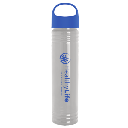 Custom 32 Oz. Adventure Bottle With Oval Crest Lid - Made With Tritan ReNew - Clear with Blue Lid