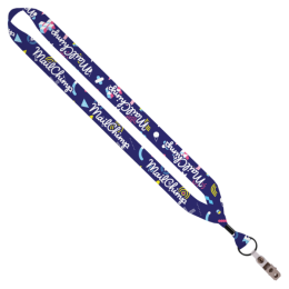 Custom 3/4" Dye- Sublimated Lanyard with Logo - Metal Crimp, Split- Ring, Bulldog Clip